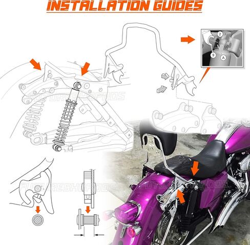 يناسب 2021 Street Glide Sissy Bar 09-22 شريط Sissy قابل للفصل في وضع مستقيم للدراجات النارية Harley Touting Road King Road Glide Powersports Sissy Bars Pad Electra Glide Passenger Backrest Pad (كروم) in Kuwait