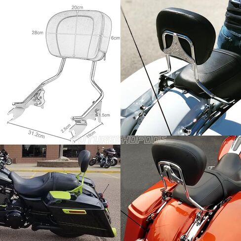 يناسب 2021 Street Glide Sissy Bar 09-22 شريط Sissy قابل للفصل في وضع مستقيم للدراجات النارية Harley Touting Road King Road Glide Powersports Sissy Bars Pad Electra Glide Passenger Backrest Pad (كروم) in Kuwait