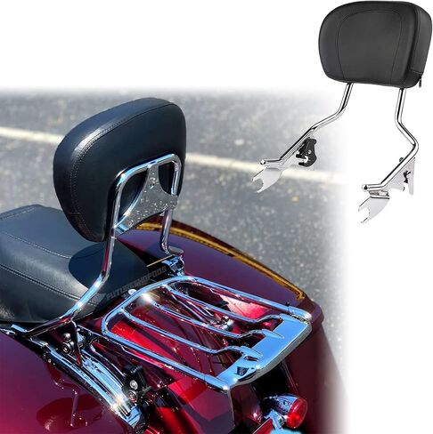 يناسب 2021 Street Glide Sissy Bar 09-22 شريط Sissy قابل للفصل في وضع مستقيم للدراجات النارية Harley Touting Road King Road Glide Powersports Sissy Bars Pad Electra Glide Passenger Backrest Pad (كروم) in Kuwait