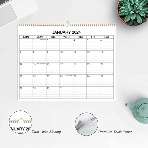 تقويم الحائط 2024 - تقويم الحائط من يناير 2024 إلى ديسمبر 2024، تقويم حائط 12 شهرًا مع ورق ممتاز رائع للمنزل أو المكتب، مخطط حائط أسود مقاس 8.5 بوصة × 11.5 بوصة 2024 in Kuwait