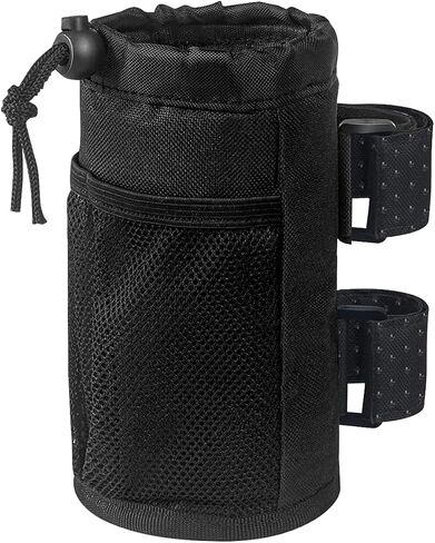 Augeny Bike Cup Holder, Oxford Water Bottle Holder with Mesh Pocket and Cord Lock, Cycling Water Bottle Drink Organizer, Universal Handlebar Accessories for Boat, Scooter, Wheelchair (Black) in Saudi Arabia