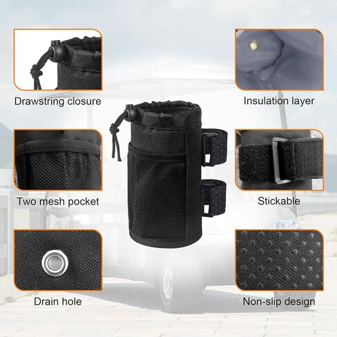 Augeny Bike Cup Holder, Oxford Water Bottle Holder with Mesh Pocket and Cord Lock, Cycling Water Bottle Drink Organizer, Universal Handlebar Accessories for Boat, Scooter, Wheelchair (Black) in Saudi Arabia