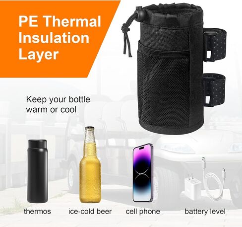 Augeny Bike Cup Holder, Oxford Water Bottle Holder with Mesh Pocket and Cord Lock, Cycling Water Bottle Drink Organizer, Universal Handlebar Accessories for Boat, Scooter, Wheelchair (Black) in Saudi Arabia