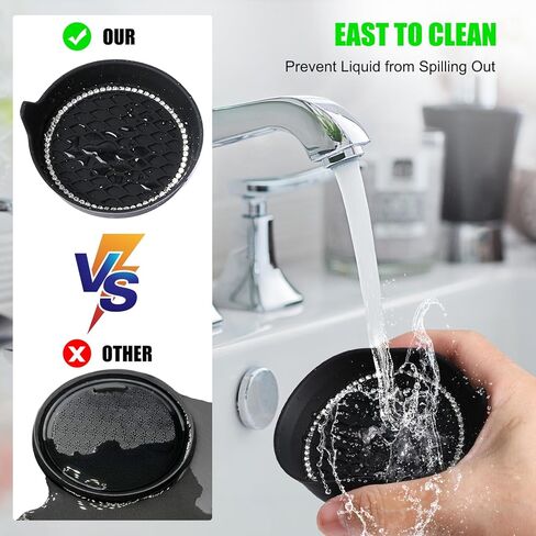 ouzorp 2 حزمة من قواعد أكواب السيارة اللامعة، 1 حزمة زر تشغيل السيارة، مقاومة للماء وغير قابلة للانزلاق ومضادة للانسكاب، قاعدة أكواب للسيارة من حجر الراين الكريستالي اللامع، إكسسوارات داخلية للسيارة - أسود in Kuwait