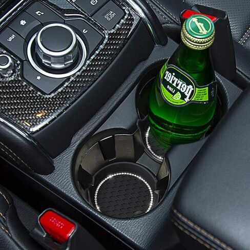 ouzorp 2 حزمة من قواعد أكواب السيارة اللامعة، 1 حزمة زر تشغيل السيارة، مقاومة للماء وغير قابلة للانزلاق ومضادة للانسكاب، قاعدة أكواب للسيارة من حجر الراين الكريستالي اللامع، إكسسوارات داخلية للسيارة - أسود in Kuwait