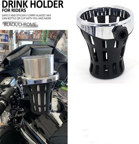 Motorcycle Handlebar Cup Holder Drink Mounted for Harley Dyna Softail Electra Glide 1996-up for Honda Goldwing GL1800 handlebar cup holder drink with mesh holder (102 MM Chrome) in Saudi Arabia