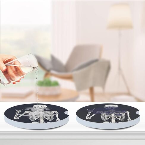 RAZKO Car Cup Holder Coasters, Pack of 2, Absorbent Ceramic Car Coasters for Drinks, Cute Car Accessories with Cork Back and Finger Notch for Easy Move of Auto Cup Holder (Front) in Saudi Arabia