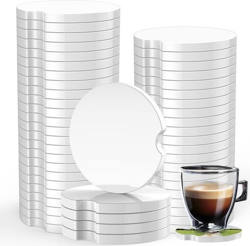 Sublimation Blanks Car Coasters, 12pcs Absorbent Ceramic Car Cupholder Coasters with A Finger Notch for Easy Removal, Keep Vehicle Free from Cold Drink Sweat, Stain and Spill in Kuwait