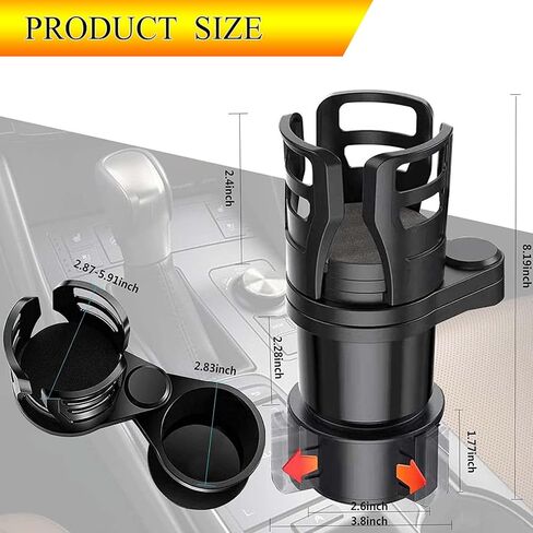 حامل أكواب السيارة مع قاعدة قابلة للتعديل، حامل أكواب مزدوج متعدد الوظائف للسيارة، حامل أكواب متعدد مناسب لزجاجة المشروبات والوجبات الخفيفة وما إلى ذلك. in Kuwait