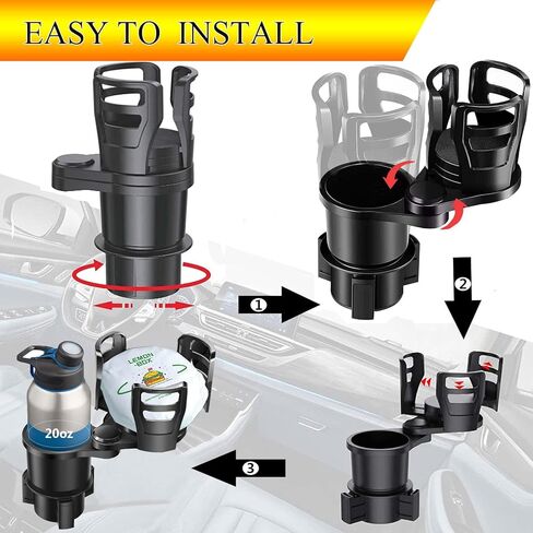 حامل أكواب السيارة مع قاعدة قابلة للتعديل، حامل أكواب مزدوج متعدد الوظائف للسيارة، حامل أكواب متعدد مناسب لزجاجة المشروبات والوجبات الخفيفة وما إلى ذلك. in Kuwait