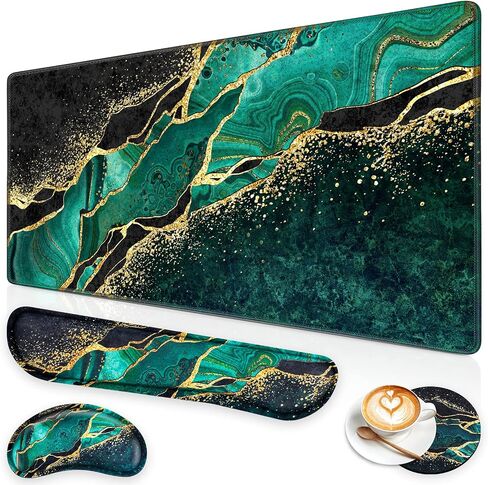 Canjoy Desk Mat with Wrist Rest, Keyboard and Mouse Pad Wrist Support Pad ﻿ | 4-in-1 Big Large Mouse Pad(35.4×15.7in) + Keyboard Wrist Rest + Coaster, Extended Keyboard Mat Computer Desk Pad Memory Foam in Kuwait