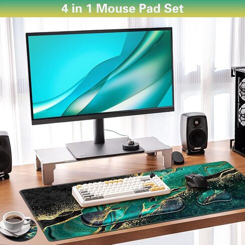 Canjoy Desk Mat with Wrist Rest, Keyboard and Mouse Pad Wrist Support Pad ﻿ | 4-in-1 Big Large Mouse Pad(35.4×15.7in) + Keyboard Wrist Rest + Coaster, Extended Keyboard Mat Computer Desk Pad Memory Foam in Kuwait