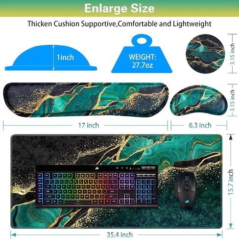 Canjoy Desk Mat with Wrist Rest, Keyboard and Mouse Pad Wrist Support Pad ﻿ | 4-in-1 Big Large Mouse Pad(35.4×15.7in) + Keyboard Wrist Rest + Coaster, Extended Keyboard Mat Computer Desk Pad Memory Foam in Kuwait