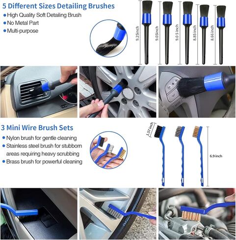 Car Detailing Brushes kit,28Pcs Car Cleaning Drill Brush Set with Detailing Brushes and Microfiber Wash Mitt, Buffing Polishing Sponge Pads,Auto Cleaning Tools Kit for Interior&Exterior, Tire, Wheels in Kuwait