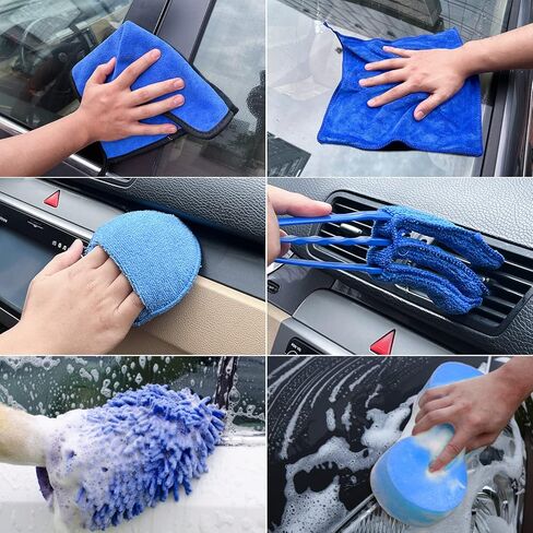 Car Detailing Brushes kit,28Pcs Car Cleaning Drill Brush Set with Detailing Brushes and Microfiber Wash Mitt, Buffing Polishing Sponge Pads,Auto Cleaning Tools Kit for Interior&Exterior, Tire, Wheels in Kuwait