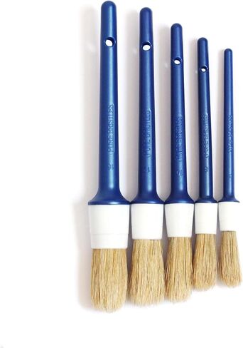 BZ Natural Boar Hair Detailing Brush 5pcs Set, Automotive Non-Slip Detail Brushes for Cleaning Wheels, Engine, Interior, Exterior, Leather, Seat, Lug Nut, Emblems, Air Vents, Car, Motorcycle in Saudi Arabia