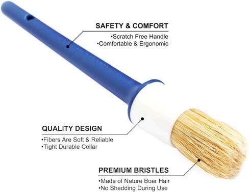 BZ Natural Boar Hair Detailing Brush 5pcs Set, Automotive Non-Slip Detail Brushes for Cleaning Wheels, Engine, Interior, Exterior, Leather, Seat, Lug Nut, Emblems, Air Vents, Car, Motorcycle in Saudi Arabia