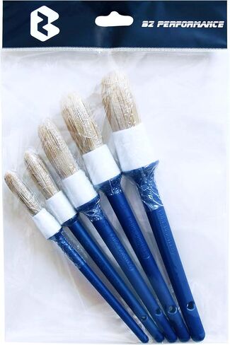 BZ Natural Boar Hair Detailing Brush 5pcs Set, Automotive Non-Slip Detail Brushes for Cleaning Wheels, Engine, Interior, Exterior, Leather, Seat, Lug Nut, Emblems, Air Vents, Car, Motorcycle in Saudi Arabia