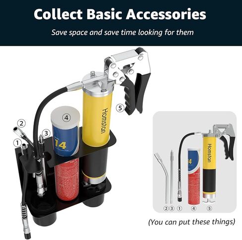 Grease Gun Holder, Grease Gun Garage Organizer Wall Mount, Built-in Removable Drip Cups, Cartridge Holder, Extension Bend/Straight Pipe Holder, Grease Gun Storage Holder for Tractor Garage in Saudi Arabia