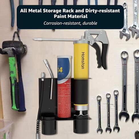 Grease Gun Holder, Grease Gun Garage Organizer Wall Mount, Built-in Removable Drip Cups, Cartridge Holder, Extension Bend/Straight Pipe Holder, Grease Gun Storage Holder for Tractor Garage in Saudi Arabia