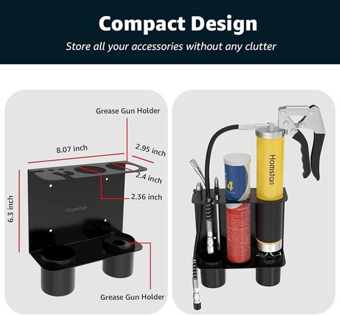 Grease Gun Holder, Grease Gun Garage Organizer Wall Mount, Built-in Removable Drip Cups, Cartridge Holder, Extension Bend/Straight Pipe Holder, Grease Gun Storage Holder for Tractor Garage in Saudi Arabia