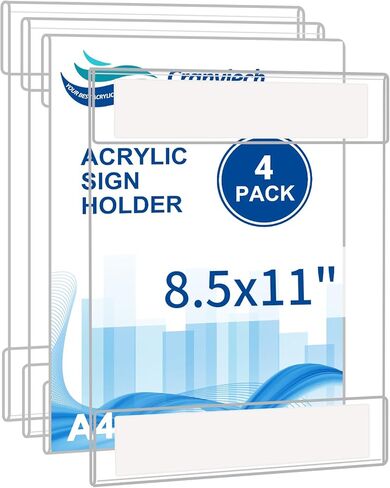 حامل لافتات أكريليك مقاس 8.5 × 11 بوصة، حامل لافتات حائط شفاف مع شريط مزدوج الجوانب، إطار حائط أكريليك بدون حفر للمطاعم والفنادق والمتاجر والمكاتب والمنزل in Kuwait