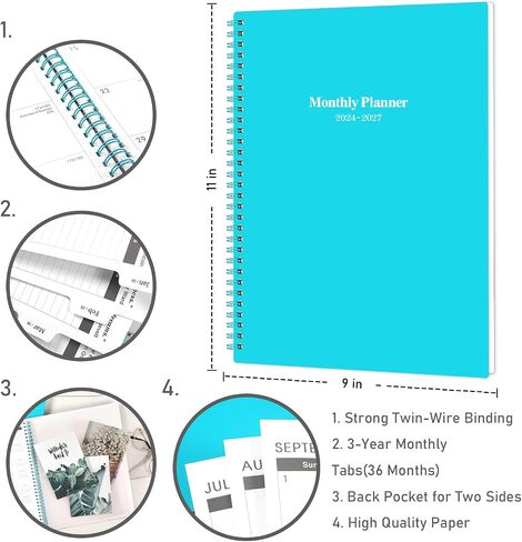 2024-2027 Monthly Planner/Calendar - 3 Year Monthly Planner 2024-2027, Academic Monthly Planner, July 2024 - June 2027, 9'' x 11'', Tabs, Note Pages in Saudi Arabia