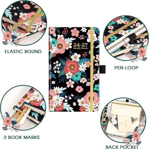 Tersus 2024-2027 Pocket Calendar/Planner - 3 Year Monthly Planner from JULY 2024 - JUNE 2027, 3.8" x 6.3", 61 Notes Pages, Pen Loop, Elastic Closure in Kuwait