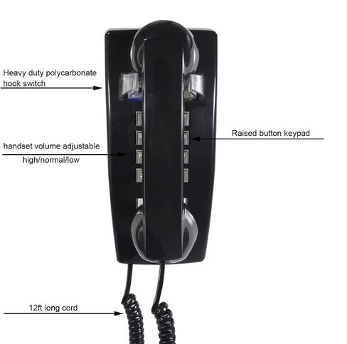 Wall Telephone, Corded Landline Phone for Home, Retro House Phone for Home/Office/Hotel/Telephone Booth, Solid Analog Desk/Wall Mountable Senior Phones (Black) in Saudi Arabia