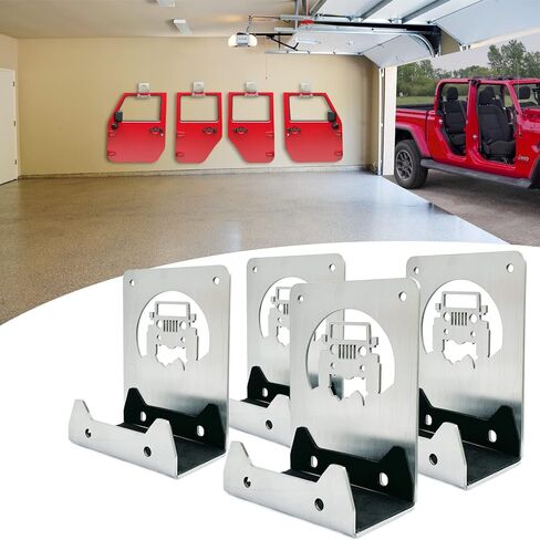 Heavy Duty Door Hanger Bracket for Garage Wall - Heavy Duty Utility Hook for Wall Mount Ladder Storage.Fit for Jeep Wrangler Door Hanger Bracket(Bright Silver（Pack of 2）) in Saudi Arabia