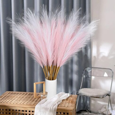 DearHouse 10 قطع من عشب بامباس الصناعي، بطول 91.42 سم/3.1 قدم، زهور بومباس زائفة طويلة، فروع عشب اصطناعية كبيرة لحشو مزهرية الأرضية، غرفة مزرعة بوهو لتزيين المنزل والزفاف (وردي وردي) in Kuwait