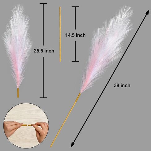 DearHouse 10 قطع من عشب بامباس الصناعي، بطول 91.42 سم/3.1 قدم، زهور بومباس زائفة طويلة، فروع عشب اصطناعية كبيرة لحشو مزهرية الأرضية، غرفة مزرعة بوهو لتزيين المنزل والزفاف (وردي وردي) in Kuwait