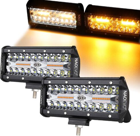 NAOEVO 7 بوصات 240 وات مصابيح LED باللون الأبيض الكهرماني، 6 أوضاع مع وظيفة الذاكرة، شريط إضاءة ستروب بقعة الفيضانات، 24000 لومن مقاوم للماء على الطرق الوعرة، ضوء عمل للقيادة على الطرق الوعرة لقارب الشاحنة، قطعتان in Kuwait