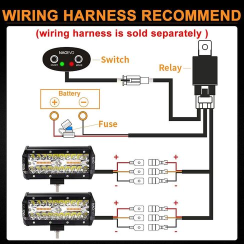 NAOEVO 7 بوصات 240 وات مصابيح LED باللون الأبيض الكهرماني، 6 أوضاع مع وظيفة الذاكرة، شريط إضاءة ستروب بقعة الفيضانات، 24000 لومن مقاوم للماء على الطرق الوعرة، ضوء عمل للقيادة على الطرق الوعرة لقارب الشاحنة، قطعتان in Kuwait