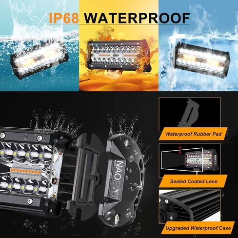 NAOEVO 7 بوصات 240 وات مصابيح LED باللون الأبيض الكهرماني، 6 أوضاع مع وظيفة الذاكرة، شريط إضاءة ستروب بقعة الفيضانات، 24000 لومن مقاوم للماء على الطرق الوعرة، ضوء عمل للقيادة على الطرق الوعرة لقارب الشاحنة، قطعتان in Kuwait