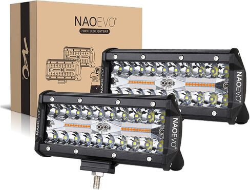 NAOEVO 7 بوصات 240 وات مصابيح LED باللون الأبيض الكهرماني، 6 أوضاع مع وظيفة الذاكرة، شريط إضاءة ستروب بقعة الفيضانات، 24000 لومن مقاوم للماء على الطرق الوعرة، ضوء عمل للقيادة على الطرق الوعرة لقارب الشاحنة، قطعتان in Kuwait