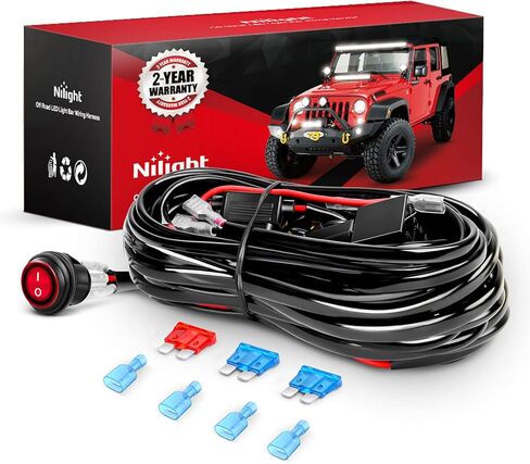 Nilight LED Light Bar 15 FT Wiring Harness Kit - 2 يؤدي 16AWG 12V On Off Switch Power Relay Blade Fuse لمصابيح الطرق الوعرة LED ضوء العمل، ضمان لمدة عامين باللون الأسود in Kuwait