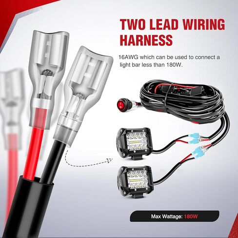 Nilight LED Light Bar 15 FT Wiring Harness Kit - 2 يؤدي 16AWG 12V On Off Switch Power Relay Blade Fuse لمصابيح الطرق الوعرة LED ضوء العمل، ضمان لمدة عامين باللون الأسود in Kuwait