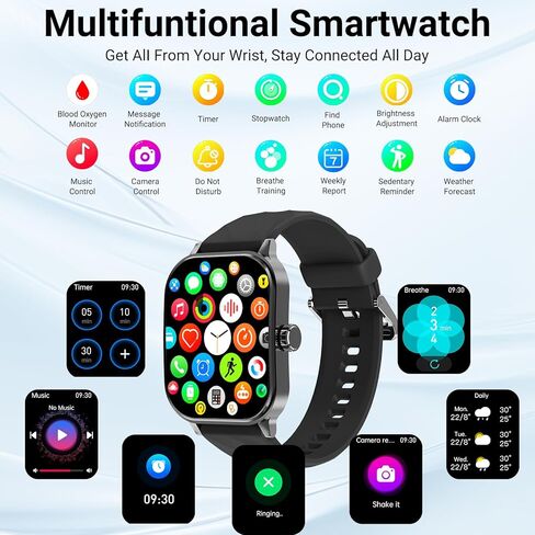 2024 New Smart Watch for Men Women(Answer/Make Call), Bluetooth Fitness Tracker with Heart Rate, Blood Oxygen Monitor, Sleep Monitor, IP67 Waterproof 2.1'' HD Pixel watch Per iOS & Android Phone in Kuwait