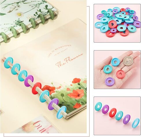 PandaHall 80pcs Round Book Binder Discs, 4 Colors Plastic Discbound Discs Loose Leaf Ring Discs with Heart Hole Small Expansion Discs for DIY Notebooks Planners, 24mm/35mm in Saudi Arabia