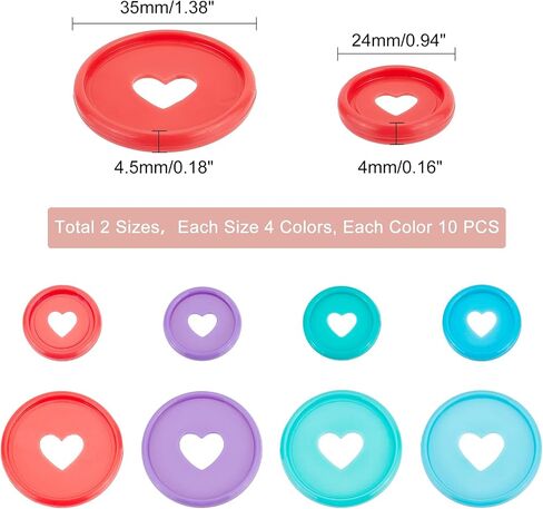PandaHall 80pcs Round Book Binder Discs, 4 Colors Plastic Discbound Discs Loose Leaf Ring Discs with Heart Hole Small Expansion Discs for DIY Notebooks Planners, 24mm/35mm in Saudi Arabia