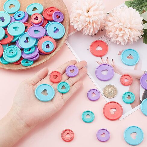 PandaHall 80pcs Round Book Binder Discs, 4 Colors Plastic Discbound Discs Loose Leaf Ring Discs with Heart Hole Small Expansion Discs for DIY Notebooks Planners, 24mm/35mm in Saudi Arabia