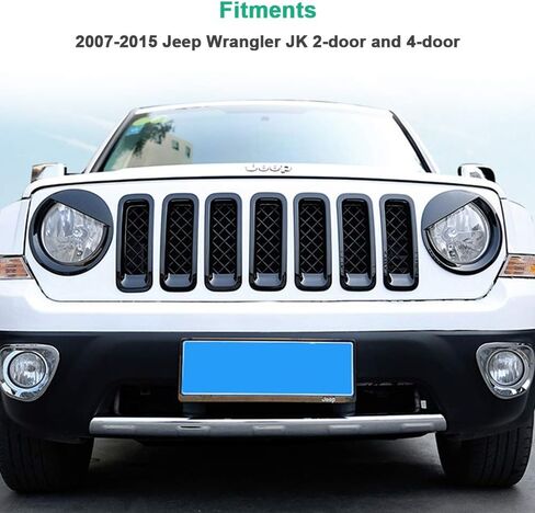 غطاء المصباح الأمامي ABIGAIL Jeep حواف سوداء غير لامعة من Angry Bird متوافقة مع 2007-2018 Jeep Wrangler Jk & JK Unlimited (Dot fit Jeep JL) in Saudi Arabia