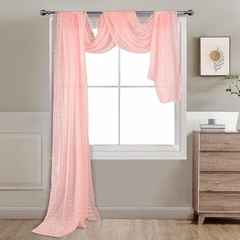 Tony's collection Baby Blue Sheer Window Scarf for Windows 216 Inches Long for Girls Room 1 Piece Window Scarf for The Party, Weeding(52x216 inch, Check Baby Blue,1 Piece) in Saudi Arabia
