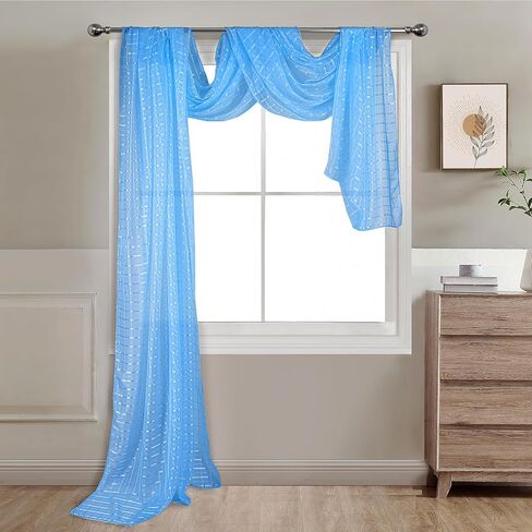 Tony's collection Baby Blue Sheer Window Scarf for Windows 216 Inches Long for Girls Room 1 Piece Window Scarf for The Party, Weeding(52x216 inch, Check Baby Blue,1 Piece) in Kuwait