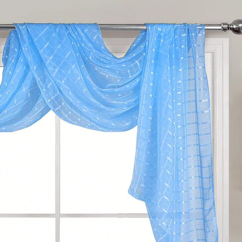 Tony's collection Baby Blue Sheer Window Scarf for Windows 216 Inches Long for Girls Room 1 Piece Window Scarf for The Party, Weeding(52x216 inch, Check Baby Blue,1 Piece) in Kuwait