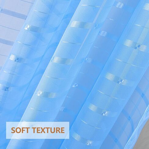 Tony's collection Baby Blue Sheer Window Scarf for Windows 216 Inches Long for Girls Room 1 Piece Window Scarf for The Party, Weeding(52x216 inch, Check Baby Blue,1 Piece) in Kuwait