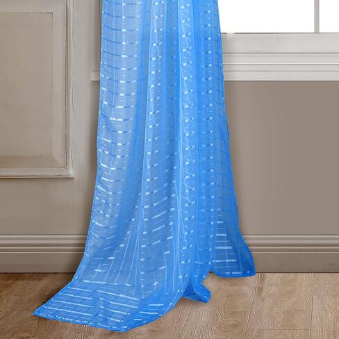 Tony's collection Baby Blue Sheer Window Scarf for Windows 216 Inches Long for Girls Room 1 Piece Window Scarf for The Party, Weeding(52x216 inch, Check Baby Blue,1 Piece) in Kuwait