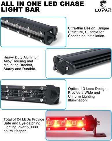 شريط إضاءة مطاردة LED مقاس 25 بوصة مع دعامة قفص لفة مقاس 1.65 بوصة - 2 بوصة، شريط إضاءة خلفي قوي للطرق الوعرة مع فرامل/إشارة انعطاف/أضواء تشغيل لـ UTV Polaris RZR Yamaha Kawasaki SXS 4x4 شاحنات SUV-RWYR in Kuwait