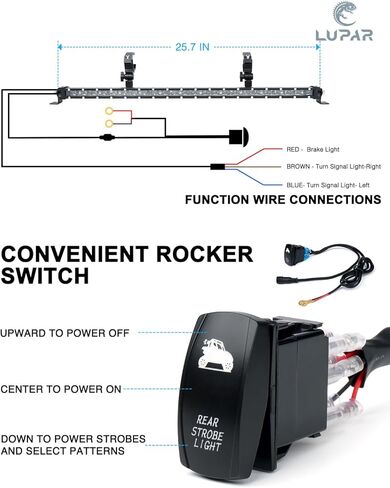 شريط إضاءة مطاردة LED مقاس 25 بوصة مع دعامة قفص لفة مقاس 1.65 بوصة - 2 بوصة، شريط إضاءة خلفي قوي للطرق الوعرة مع فرامل/إشارة انعطاف/أضواء تشغيل لـ UTV Polaris RZR Yamaha Kawasaki SXS 4x4 شاحنات SUV-RWYR in Kuwait